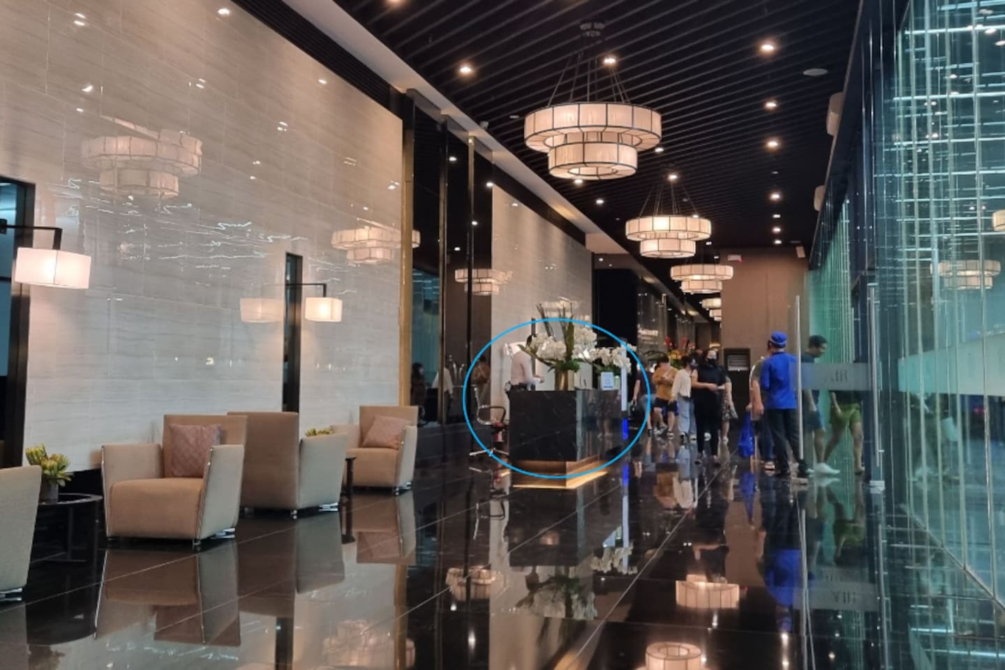 Check-in, present the guest authorization form and ID to the lobby.